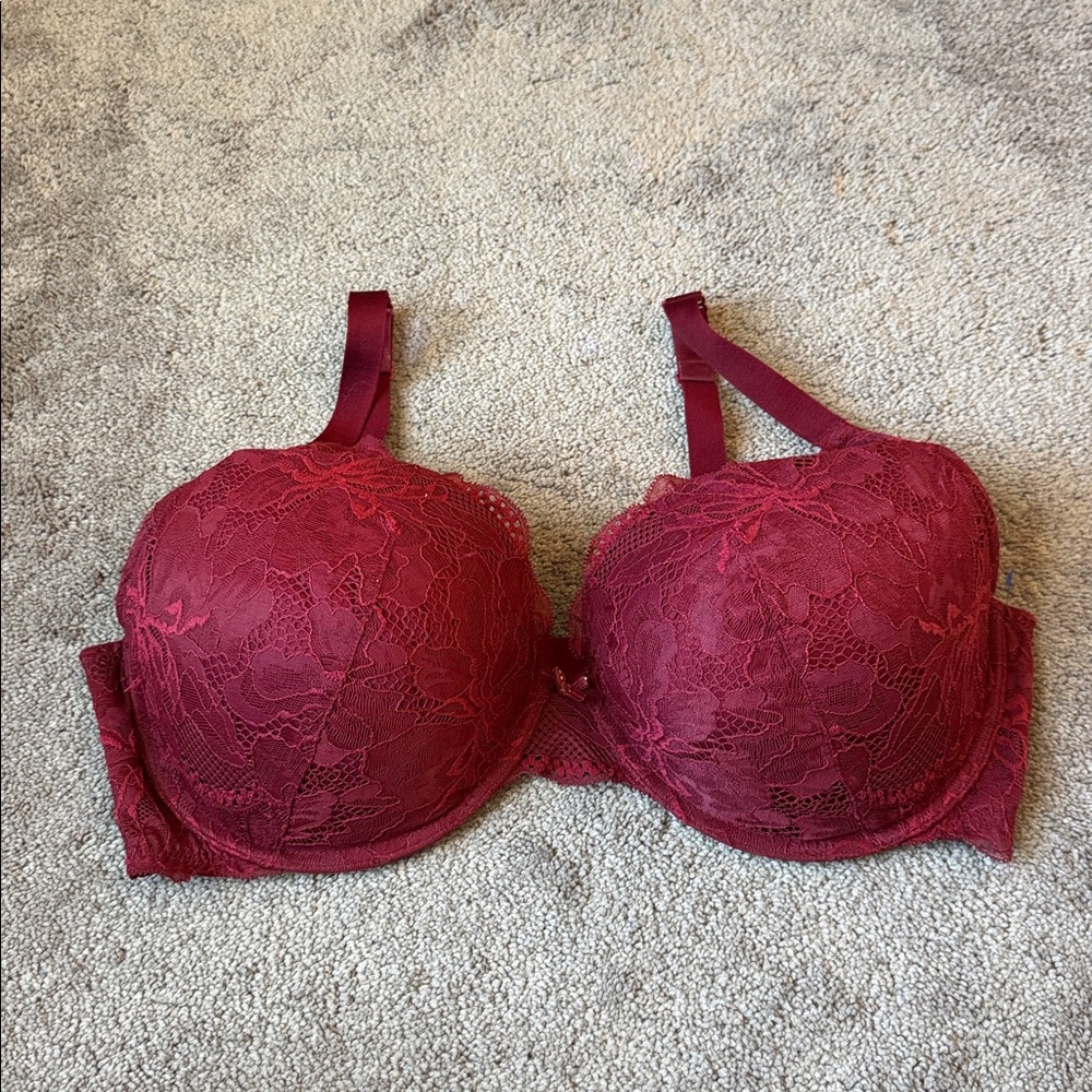 Auden Burgundy Lace Push-Up Plunge Underwire Bra Full Coverage SIZE 40DDD